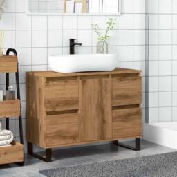 Berkfield Home Bathroom Sink Cabinet Artisan Oak 80x33x60 cm Engineered Wood in Brown - Size: 80 x 33 x 60 cm - thumbnail 3