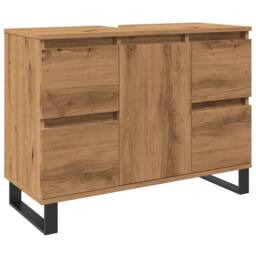 Berkfield Home Bathroom Sink Cabinet Artisan Oak 80x33x60 cm Engineered Wood in Brown - Size: 80 x 33 x 60 cm - thumbnail 2