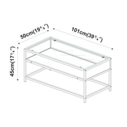 EONLION Glass Display Top Coffee Table with Steel Frame Reversible Wooden Storage Shelf in Brown - thumbnail 2