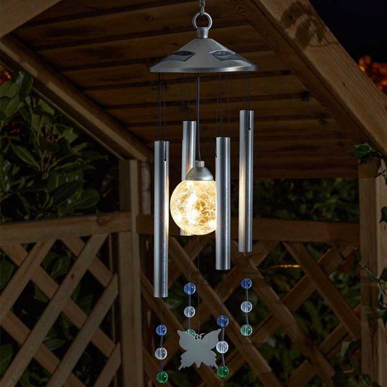 Marco Paul 64cm Silver Metal Butterfly Solar Wind Chimes with Crystal Ball - image 1