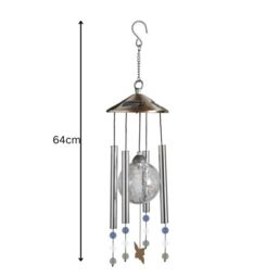 Marco Paul 64cm Silver Metal Butterfly Solar Wind Chimes with Crystal Ball - thumbnail 3