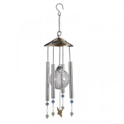 Marco Paul 64cm Silver Metal Butterfly Solar Wind Chimes with Crystal Ball - thumbnail 2