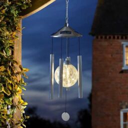 Marco Paul 64cm Silver Metal Butterfly Solar Wind Chimes with Crystal Ball - thumbnail 4