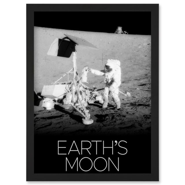 Artery8 NASA Our Solar System Earth's Moon Apollo 12 Lunar Surveyor Artwork Framed Wall Art Print A4 in Black - image 1