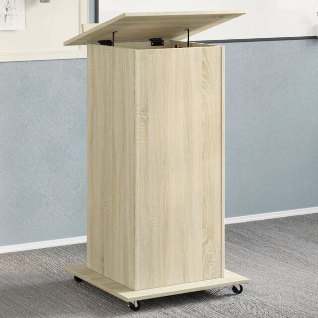 Berkfield Home Lectern with Wheels & Drawer Sonoma Oak 55x55x107 cm Engineered Wood in Brown - Size: 55 x 55 x 107 cm - image 1