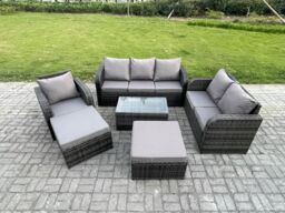 Fimous 8 Seater Garden Furniture Set Rattan Outdoor Lounge Sofa Chair With Tempered Glass Table Footstool Dark Grey Mixed - thumbnail 1