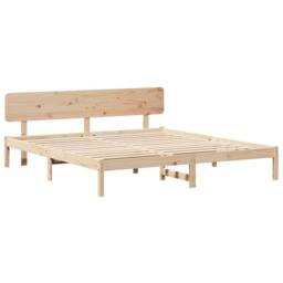 Berkfield Home Bed Frame with Headboard 180x200 cm Solid Pine Wood in Beige - thumbnail 1