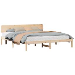 Berkfield Home Bed Frame with Headboard 180x200 cm Solid Pine Wood in Beige - thumbnail 3