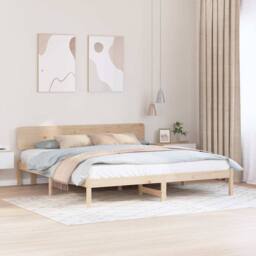 Berkfield Home Bed Frame with Headboard 180x200 cm Solid Pine Wood in Beige - thumbnail 2