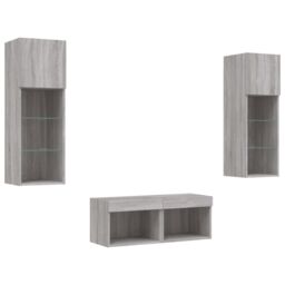 Berkfield Home 4 Piece TV Wall Cabinets with LED Lights Grey Sonoma - thumbnail 3