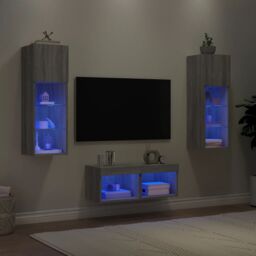 Berkfield Home 4 Piece TV Wall Cabinets with LED Lights Grey Sonoma - thumbnail 4