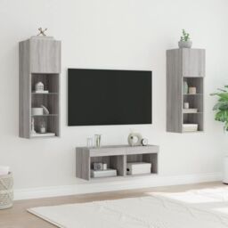 Berkfield Home 4 Piece TV Wall Cabinets with LED Lights Grey Sonoma - thumbnail 5