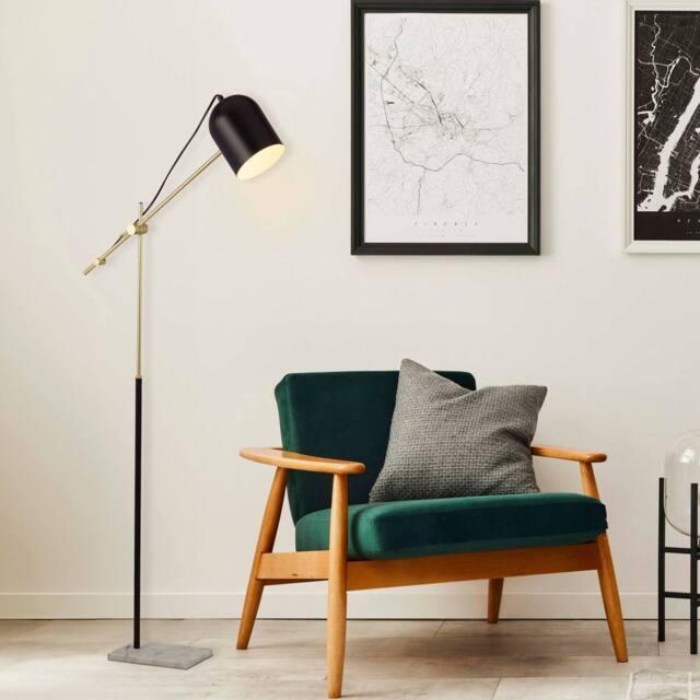 Lighting Collection BLACK, GOLD & MARBLE TASK FLOOR LAMP in Black - image 1