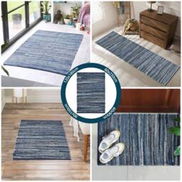 Bravich LTD Handwoven Cotton Chindi Rag Area Rug Flat Weave Reversible in Indigo - Size: 60 cm x 90 cm - thumbnail 5