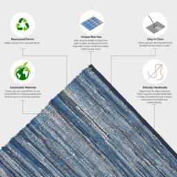 Bravich LTD Handwoven Cotton Chindi Rag Area Rug Flat Weave Reversible in Indigo - Size: 60 cm x 90 cm - thumbnail 7