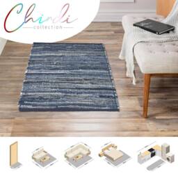 Bravich LTD Handwoven Cotton Chindi Rag Area Rug Flat Weave Reversible in Indigo - Size: 60 cm x 90 cm - thumbnail 4
