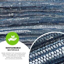 Bravich LTD Handwoven Cotton Chindi Rag Area Rug Flat Weave Reversible in Indigo - Size: 60 cm x 90 cm - thumbnail 6