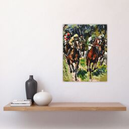 "Artery8 Jockeys in Horse Racing Scene Modernist Painting Wall Art Print in Green - Size: W12"" x H16""" - thumbnail 4