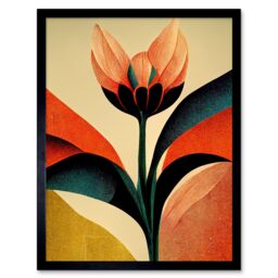 "Artery8 Wall Art Print Abstract Flower Art Deco Symmetry Painting Art Framed in Black - Size: W12"" x H16""" - thumbnail 1