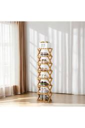 H&O Direct 8-Tier Bamboo Folding Shoe Rack in Light Bronze - thumbnail 1