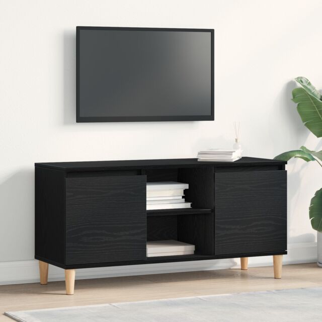 Berkfield Home TV Cabinet with Wooden Leg Black Oak 102x35x50 cm - Size: 102 x 35 x 50 cm - image 1