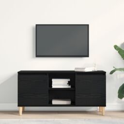 Berkfield Home TV Cabinet with Wooden Leg Black Oak 102x35x50 cm - Size: 102 x 35 x 50 cm - thumbnail 4