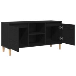 Berkfield Home TV Cabinet with Wooden Leg Black Oak 102x35x50 cm - Size: 102 x 35 x 50 cm - thumbnail 5