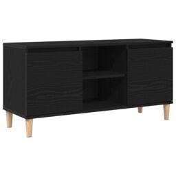 Berkfield Home TV Cabinet with Wooden Leg Black Oak 102x35x50 cm - Size: 102 x 35 x 50 cm - thumbnail 2