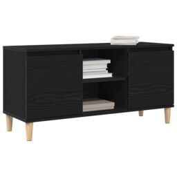 Berkfield Home TV Cabinet with Wooden Leg Black Oak 102x35x50 cm - Size: 102 x 35 x 50 cm - thumbnail 3