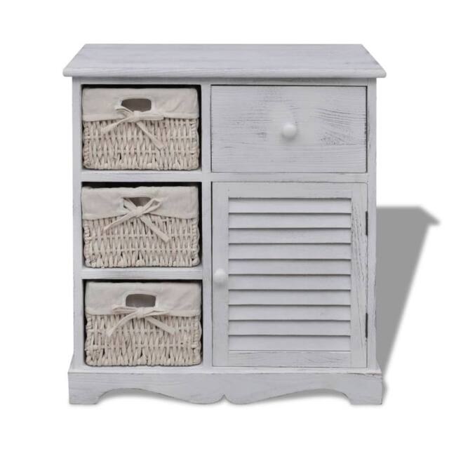 Berkfield Home Wooden Cabinet 3 Left Weaving Baskets White - image 1