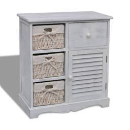 Berkfield Home Wooden Cabinet 3 Left Weaving Baskets White - thumbnail 2