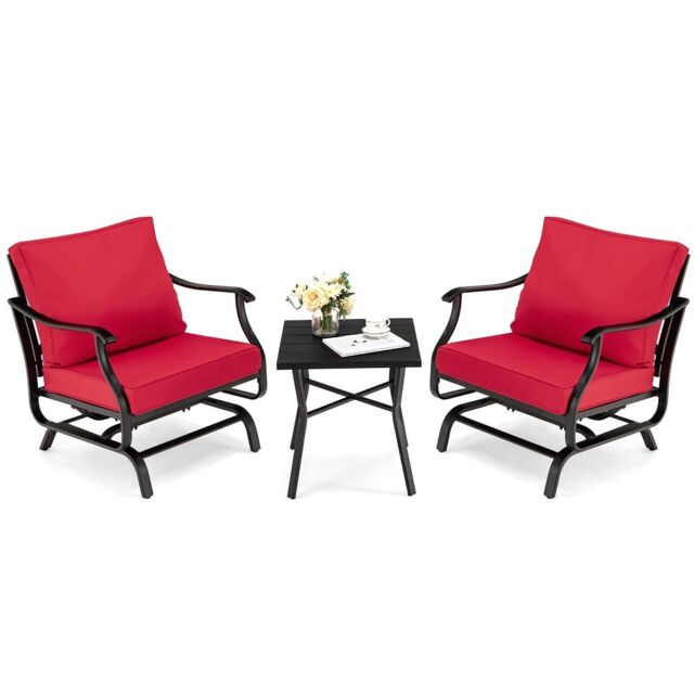 Costway 3 Piece Rocking Chair & Table Set, Patio Bistro Set Glider Rocker Seat in Red - image 1