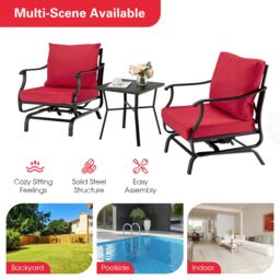 Costway 3 Piece Rocking Chair & Table Set, Patio Bistro Set Glider Rocker Seat in Red - thumbnail 4