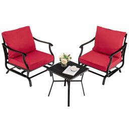Costway 3 Piece Rocking Chair & Table Set, Patio Bistro Set Glider Rocker Seat in Red - thumbnail 9