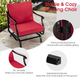 Costway 3 Piece Rocking Chair & Table Set, Patio Bistro Set Glider Rocker Seat in Red - thumbnail 8