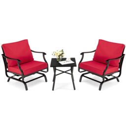 Costway 3 Piece Rocking Chair & Table Set, Patio Bistro Set Glider Rocker Seat in Red - thumbnail 1