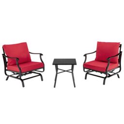 Costway 3 Piece Rocking Chair & Table Set, Patio Bistro Set Glider Rocker Seat in Red - thumbnail 2