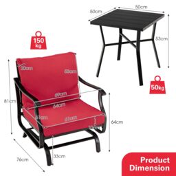 Costway 3 Piece Rocking Chair & Table Set, Patio Bistro Set Glider Rocker Seat in Red - thumbnail 3