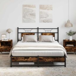 Berkfield Home Bed Frame without Mattress Smoked Oak 150x200 cm King Size Engineered Wood in Brown - thumbnail 4