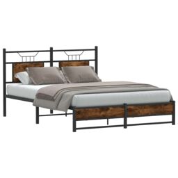 Berkfield Home Bed Frame without Mattress Smoked Oak 150x200 cm King Size Engineered Wood in Brown - thumbnail 1