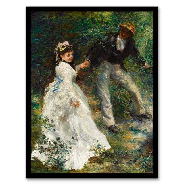 Artery8 Pierre Auguste Renoir Framed Wall Art Print The Promenade Couple in Green - Size: A4 - image 1