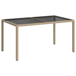 Berkfield Home Garden Table 150x90x75 cm Tempered Glass & Poly Rattan Beige - Size: 150 x 90 x 75 cm - thumbnail 1