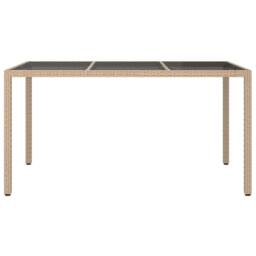 Berkfield Home Garden Table 150x90x75 cm Tempered Glass & Poly Rattan Beige - Size: 150 x 90 x 75 cm - thumbnail 3