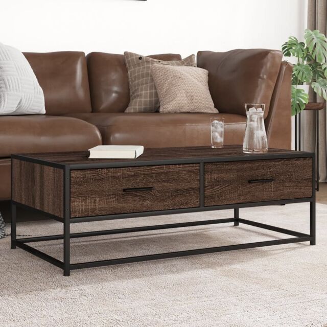 Berkfield Home Coffee Table Brown Oak 100x50x35 cm Engineered Wood & Metal - Size: 100 x 50 x 35 cm - image 1
