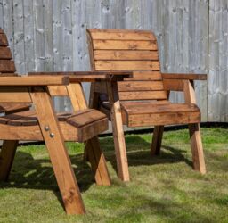 Samuel Alexander Hand Made 2 Seater Chunky Rustic Wooden Love Seat with Tray Assembled in Brown - thumbnail 5
