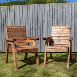 Samuel Alexander Hand Made 2 Seater Chunky Rustic Wooden Love Seat with Tray Assembled in Brown - thumbnail 3