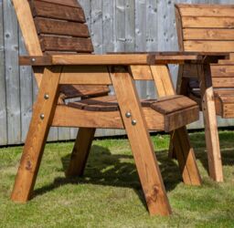 Samuel Alexander Hand Made 2 Seater Chunky Rustic Wooden Love Seat with Tray Assembled in Brown - thumbnail 6