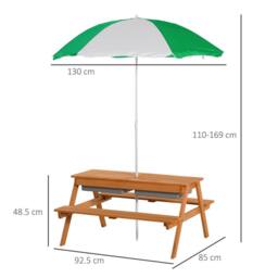 OUTSUNNY Wooden Kids Picnic Table, Sand & Water Table with Benches, Brown - thumbnail 3