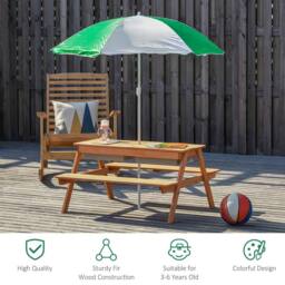 OUTSUNNY Wooden Kids Picnic Table, Sand & Water Table with Benches, Brown - thumbnail 4