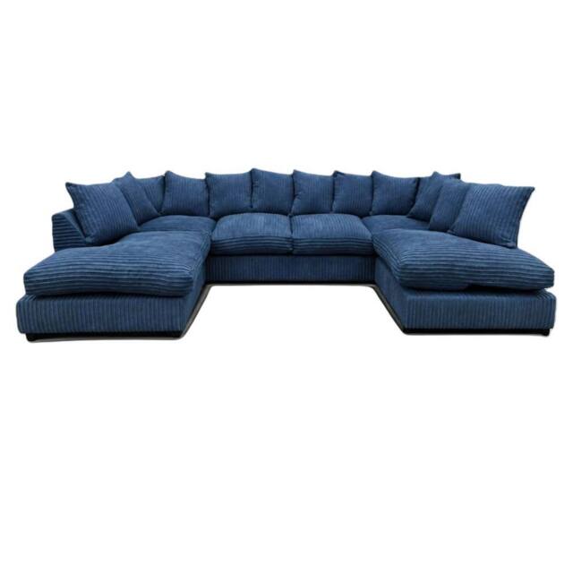 Bliss Furniture Jumbo Cord U Shaped Scatter Back Sofa in Blue - Size: 6 Person - image 1